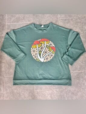 SHEIN Green Lightweight Sweatshirt w/ Groovy 70’s Mushroom Graphic- 2X